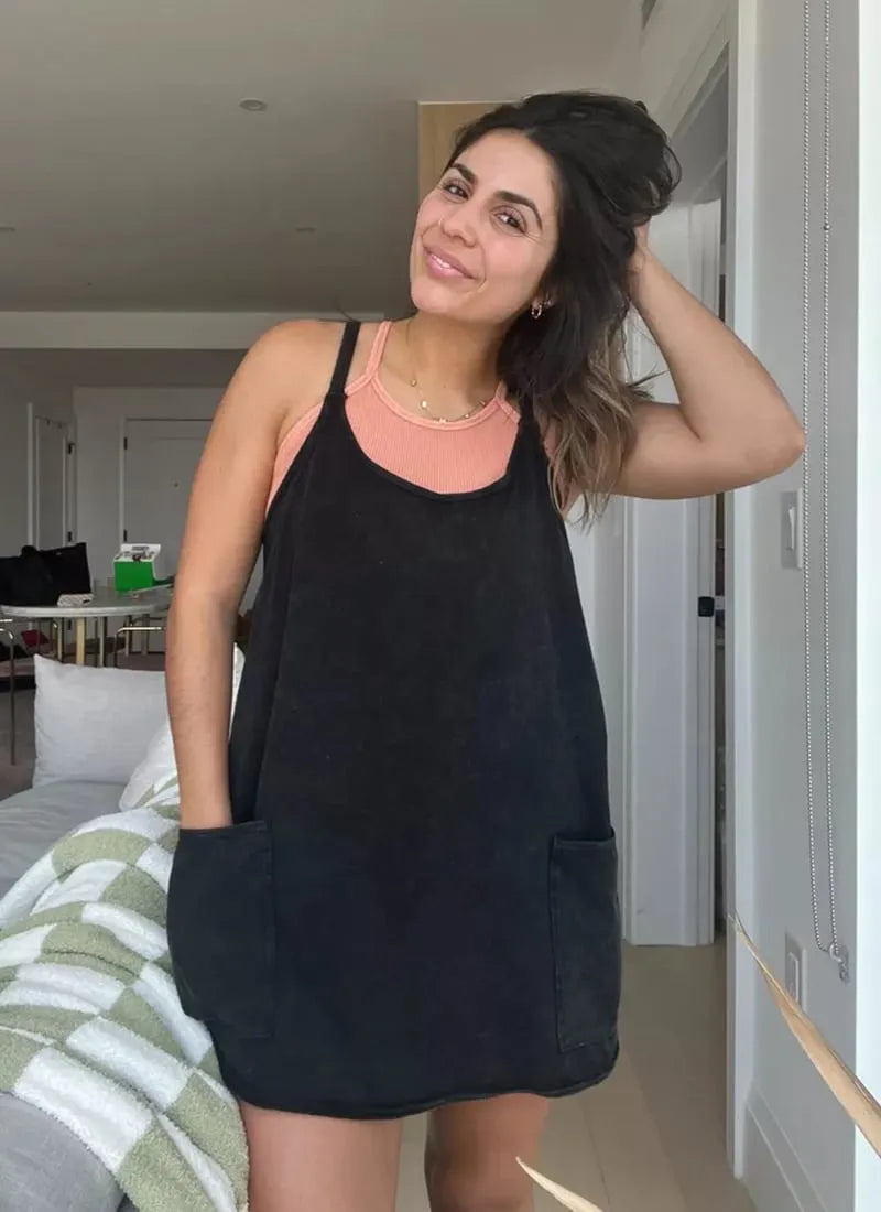 Dam Miniklänning Ljus Bomull med Fickor-4