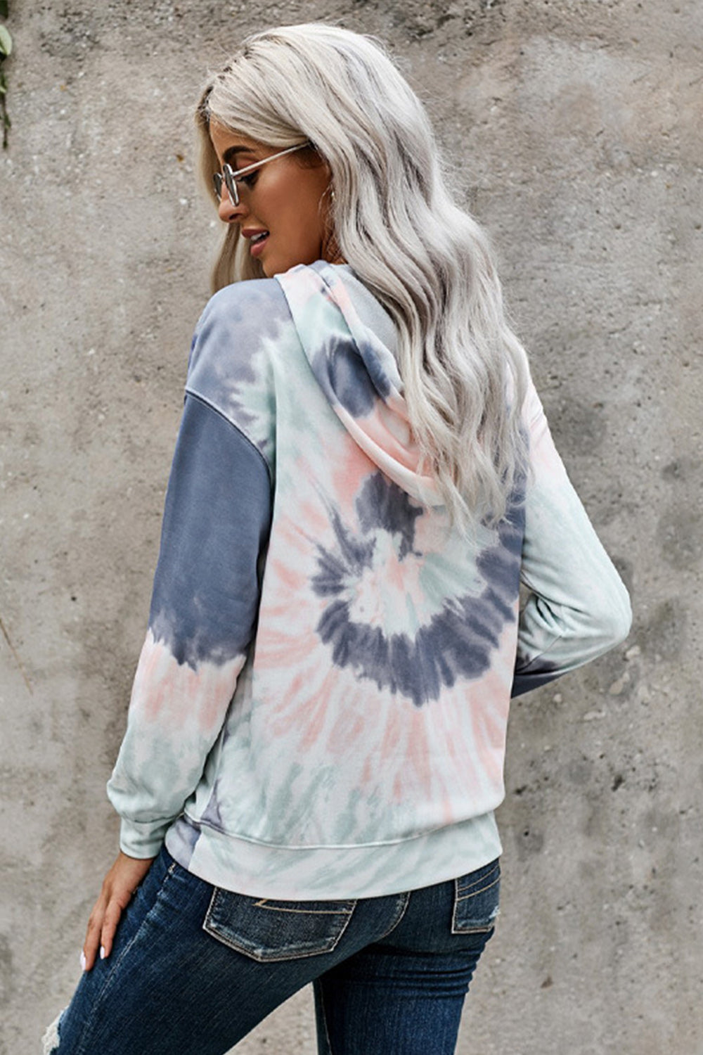 Dam Ficktröja med Huva Batikdesign Polyester-5