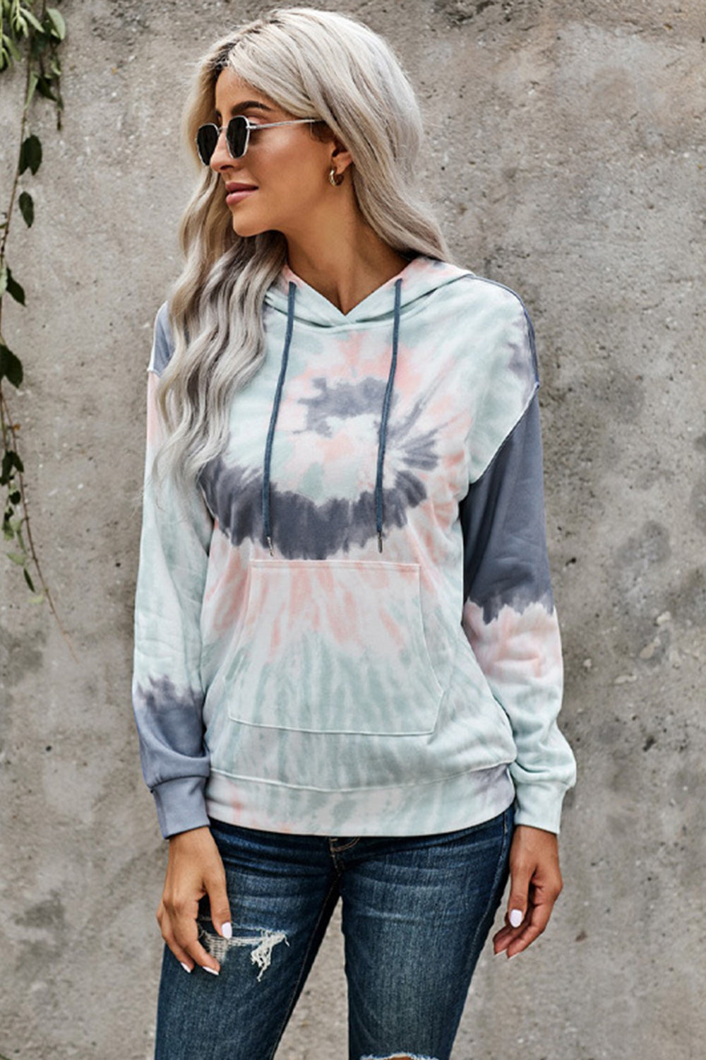 Dam Ficktröja med Huva Batikdesign Polyester-3