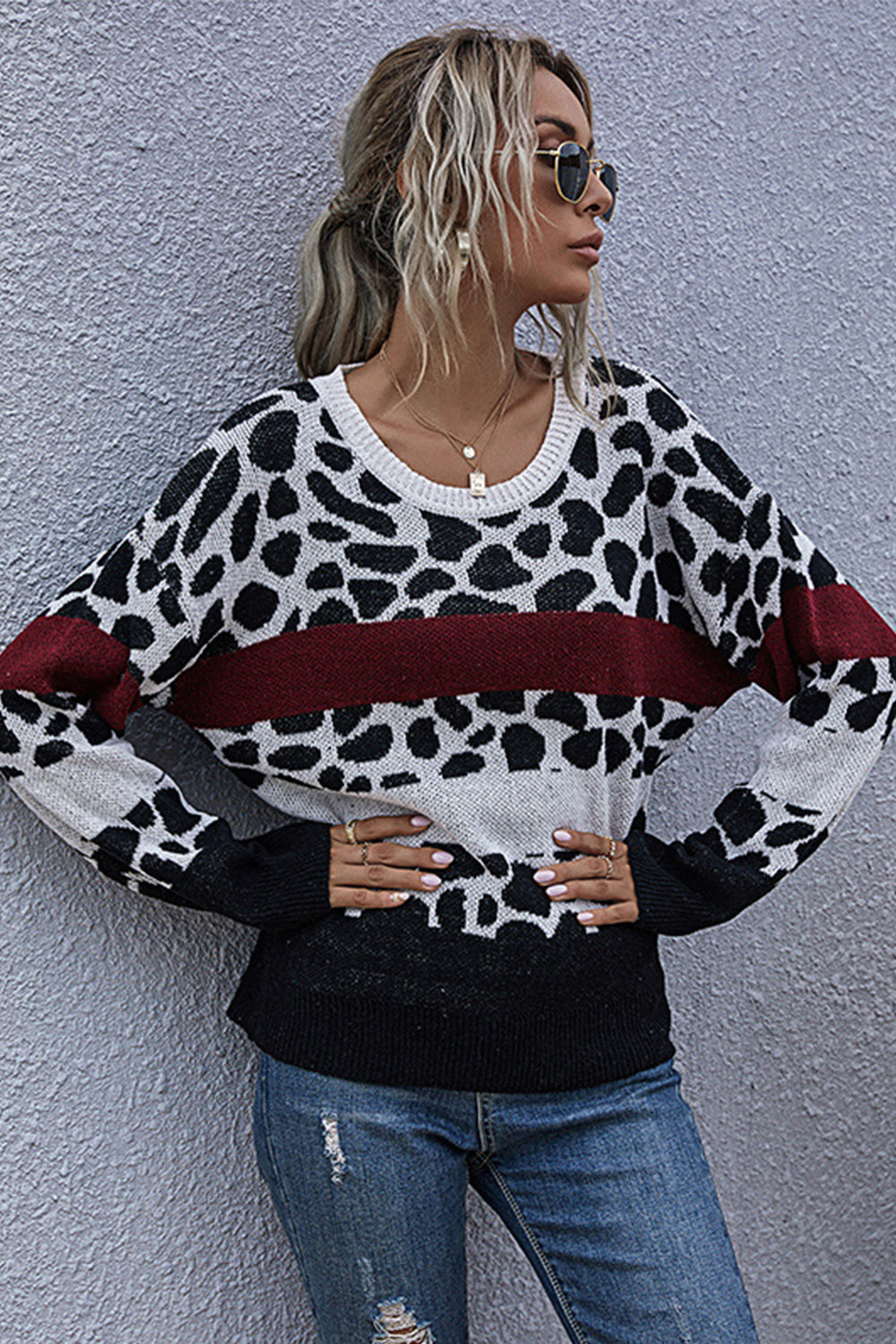 Variant image for Dam Tröja Slim-Fit Kort Ärmar Polyester Leopardmönster-1