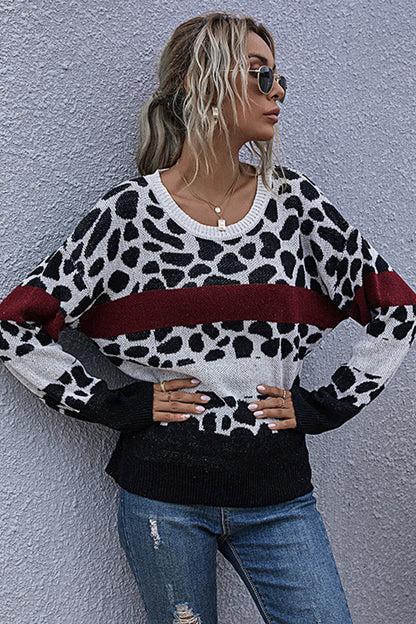 Dam Tröja Slim-Fit Kort Ärmar Polyester Leopardmönster-1