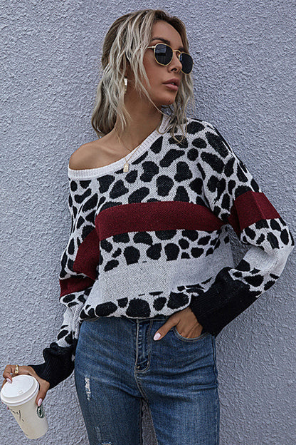 Dam Tröja Slim-Fit Kort Ärmar Polyester Leopardmönster-3