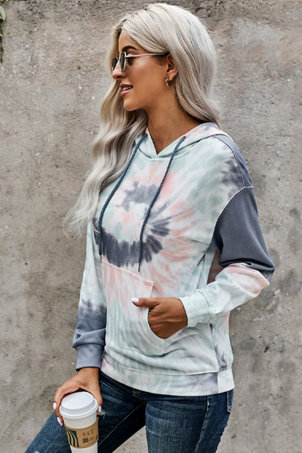 Dam Ficktröja med Huva Batikdesign Polyester-4