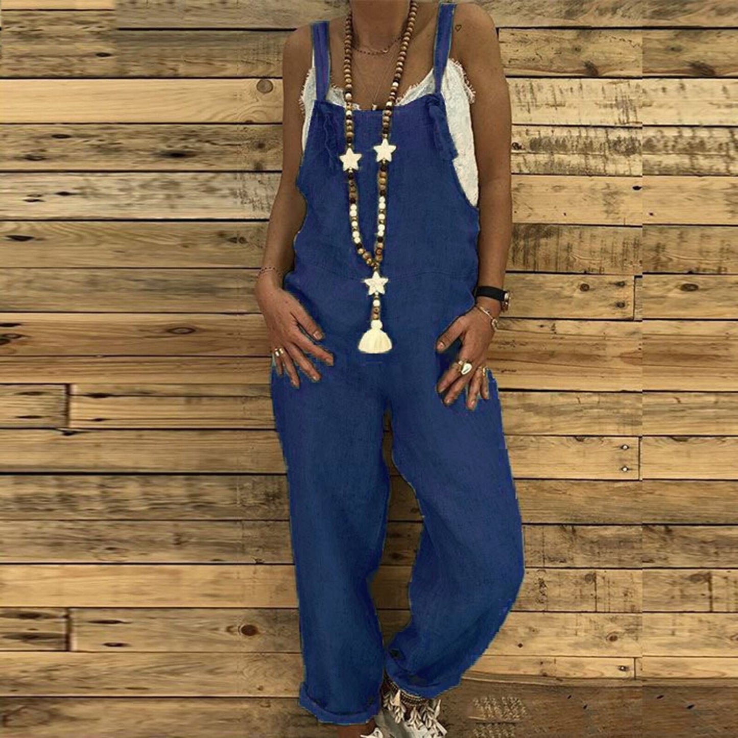 Dam Jumpsuit Retro Stil Högkvalitativ Denim Avslappnad Passform 13