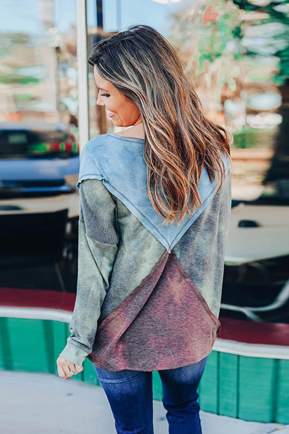 Långärmad T-Shirt Dam Färgglad Blockdesign Polyester-4