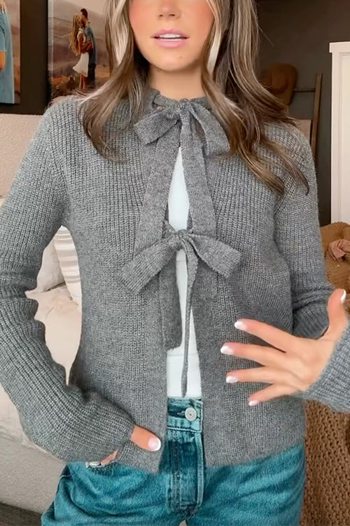 Stickad Dam Tröja Rund Halsringning med Slinge Detalj i Ribbstickning-2