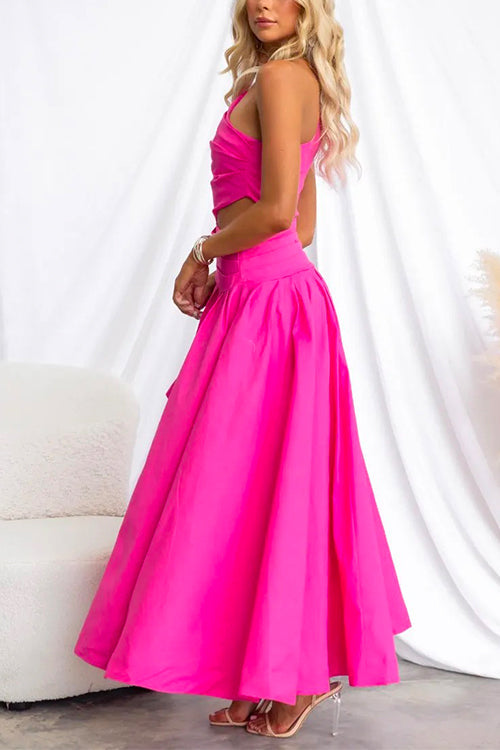 Kvinnors Maxiklänning Utskuren Axeldesign i Bomull och Polyester - Lång Klänning för Sommar-4