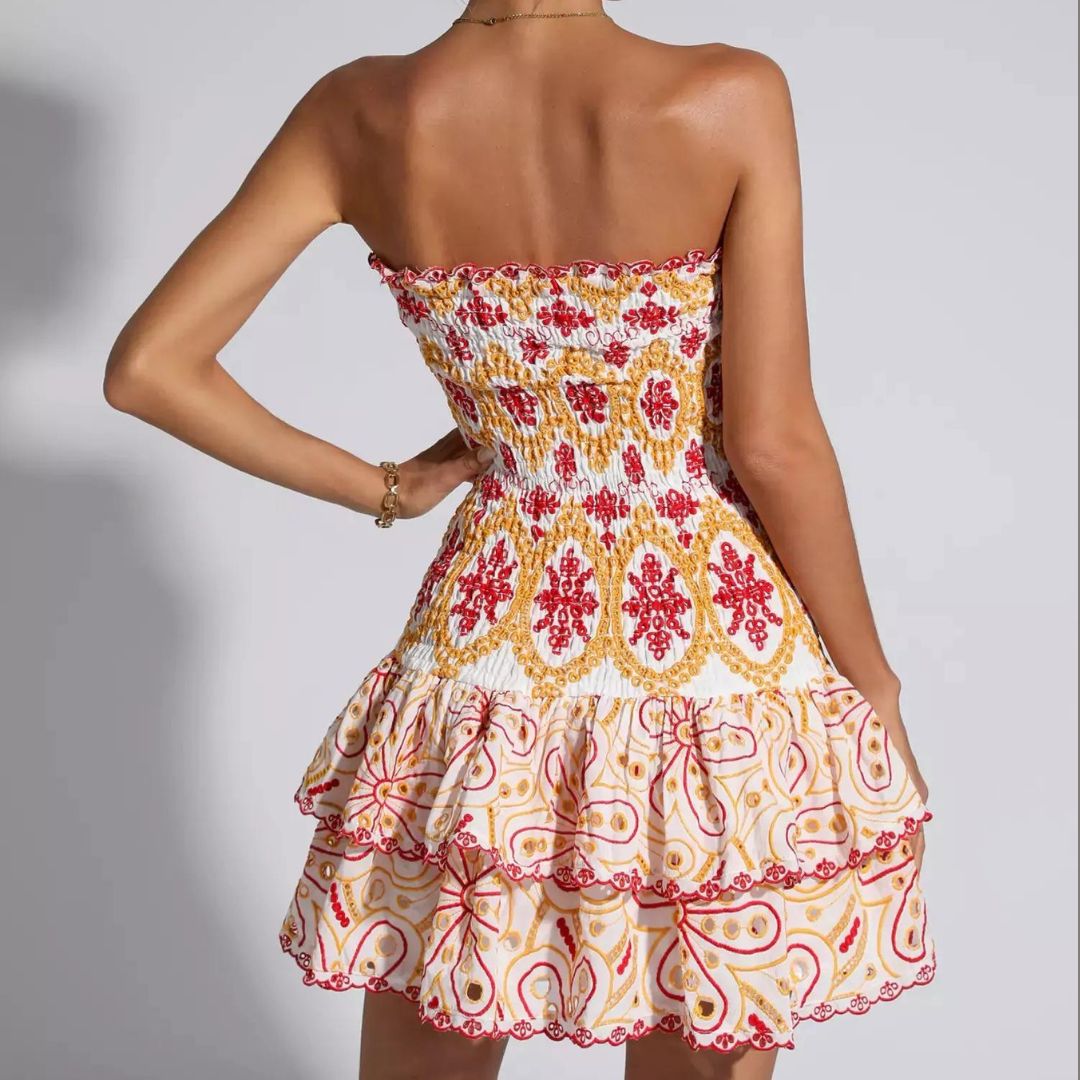 Kvinnors Glittrig Miniklänning Bandeau Polyester med Öppen Rygg-5