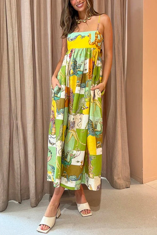 Dam Maxiklänning Dinosauriemönster Justerbara Axelband 100% Bomull-2