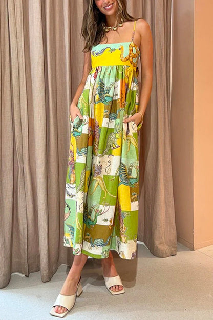 Dam Maxiklänning Dinosauriemönster Justerbara Axelband 100% Bomull-2