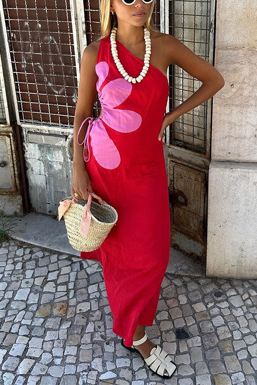 Maxiklänning Dam Asymmetrisk Blommönster Bomull Polyester-1