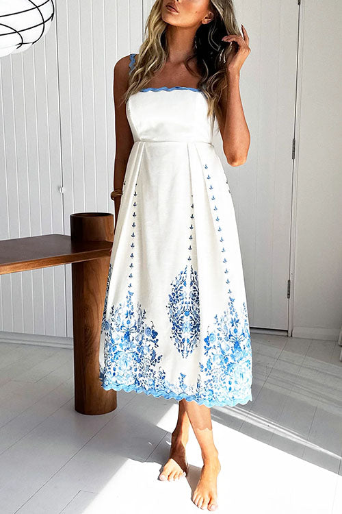 Variant image for Kvinna Midi Klänning Blommönster Ric-Rac Detaljer Bomull Polyester-5