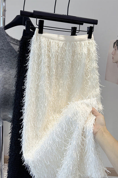 Dam Maxikjol med Elastisk Midja och Fransar i Mjuk Bomullsblandning-2