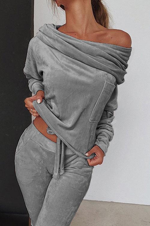 Damset Långa Byxor Hög Midja Bomull Polyester-2