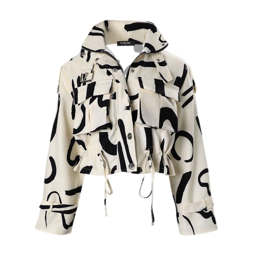 Dam Bikerjacka Abstrakt Tryck Polyester-4