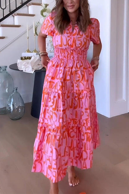 Maxiklänning Dam V-ringad Abstrakt Mönster Bomull Polyester-1