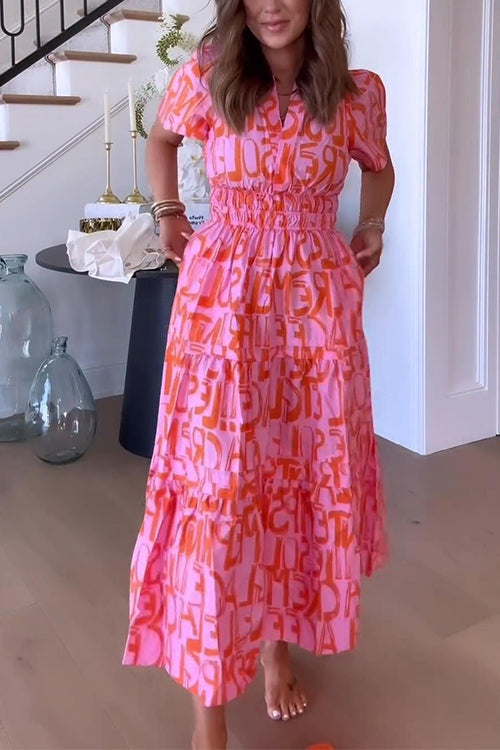 Maxiklänning Dam V-ringad Abstrakt Mönster Bomull Polyester-1