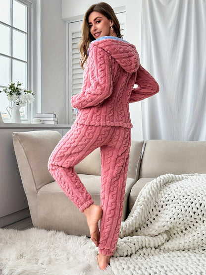 Dam Pyjamas Set Fleece med Huva och Byxor Jacquard Design-2