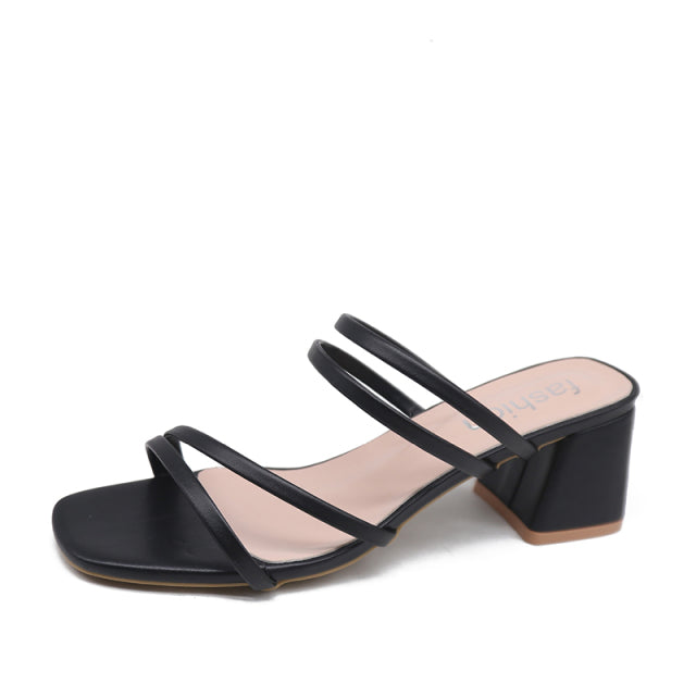 Höga Klackar Svarta Sandaler i PU med Blockklack - Elegant Design för Sommar och Fest 9
