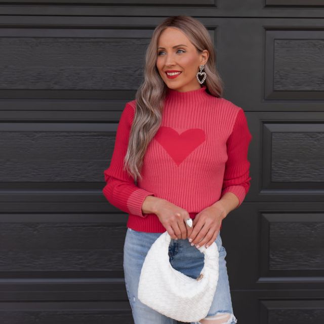 Variant image for Dam Ribbad Sticktröja Hjärtdesign Akryl-1