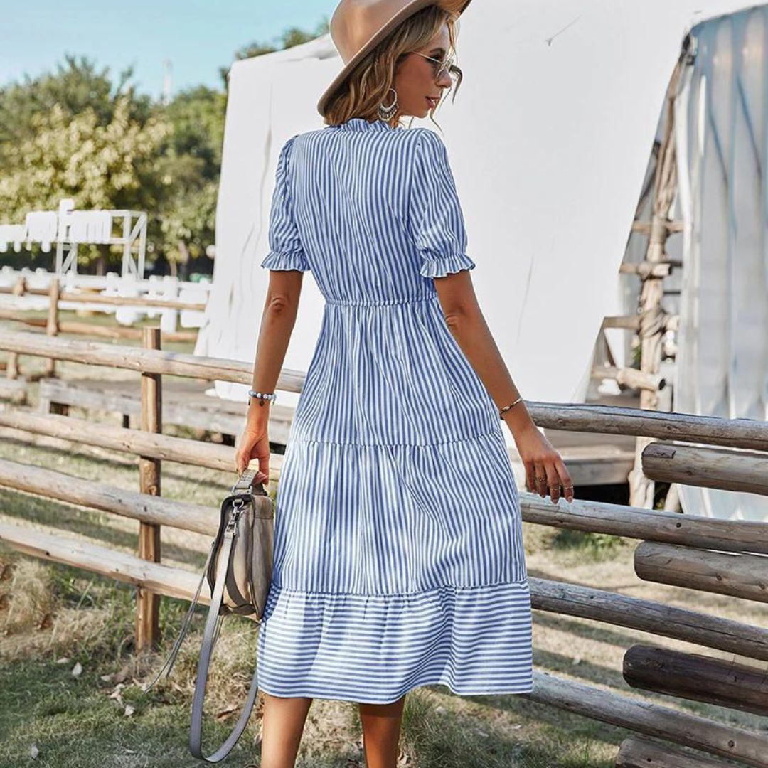 Kvinna Midi Klänning Detaljer Polyester-3