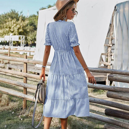 Kvinna Midi Klänning Detaljer Polyester-3