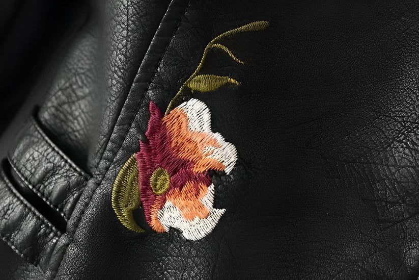Dam Läderjacka Blommönster Regelbunden Passform-6