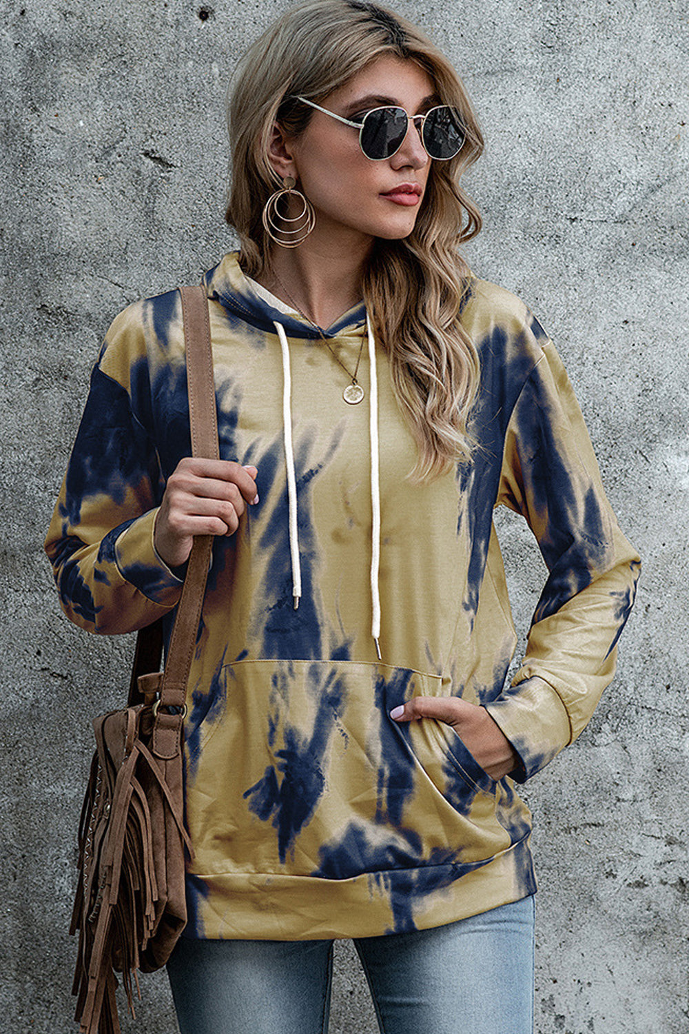Dam Lång Hoodie Med Huvud Polyester För Avslappnad Stil-6
