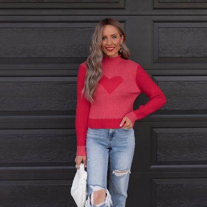 Dam Ribbad Sticktröja Hjärtdesign Akryl-2