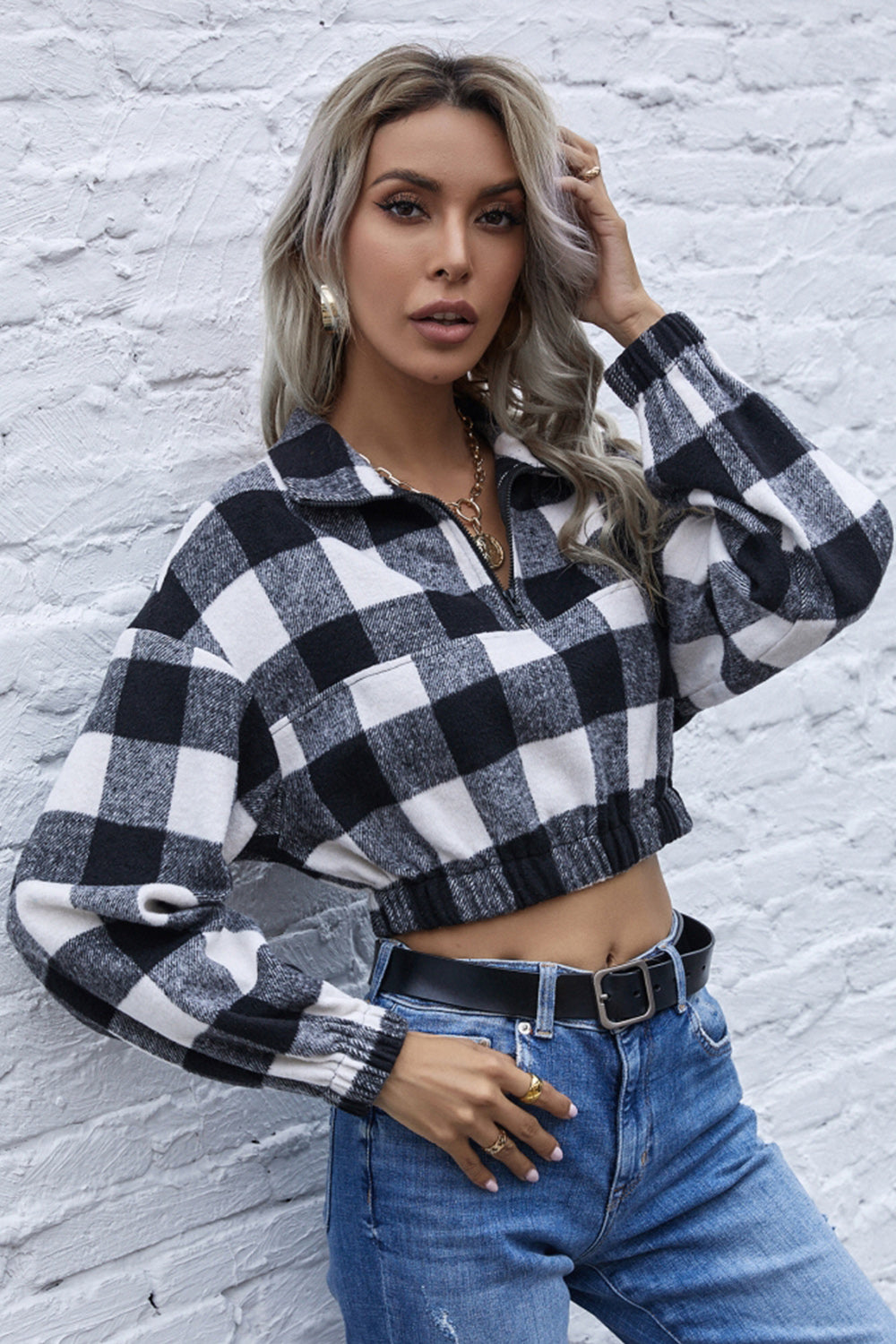 Dam Zip Tröja Med Avtagbar Krage Polyester Modern Karos Design-3