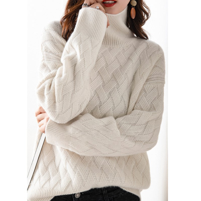 Kvinnors Turtleneck Tröja Kashmir Elegant Normal Passform-6