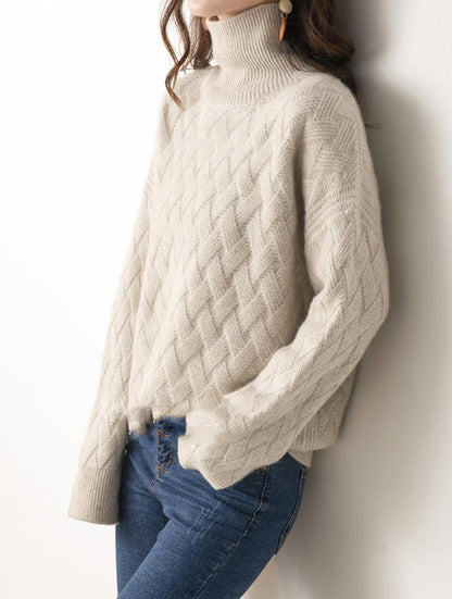 Kvinnors Turtleneck Tröja Kashmir Elegant Normal Passform-4