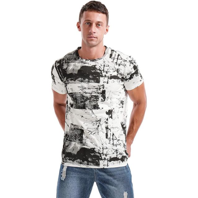 Herr T Shirt Abstrakt Tryck Klassisk Passform Kvalitets 100% Bomull-3