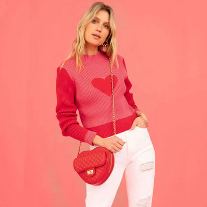 Dam Ribbad Sticktröja Hjärtdesign Akryl-5