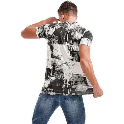 Herr T Shirt Abstrakt Tryck Klassisk Passform Kvalitets 100% Bomull-4