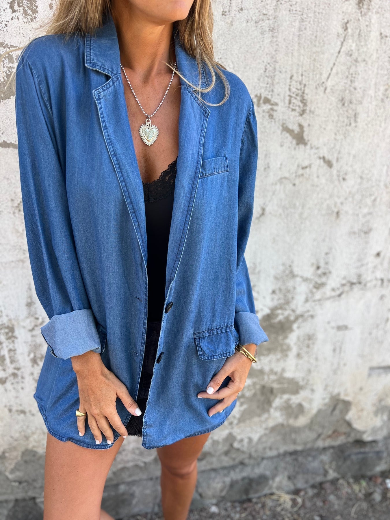 Damjacka Casual Denim Lös Passform Högkvalitativt Material-2