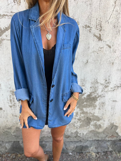 Damjacka Casual Denim Lös Passform Högkvalitativt Material-3