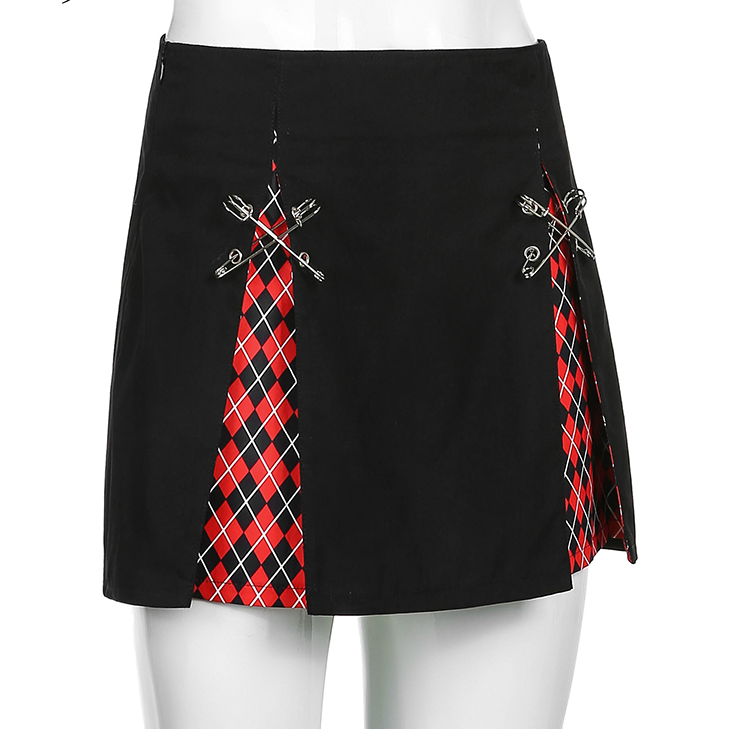 Svart Minikjol A-linje med Slits och Paljetter i Polyester – Elegant Mini Kjol för Kvinnor 2