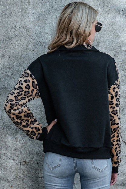 Lång Hoodie Dam Leopardtryck Polyester med Ståkrage och Långa Ärmar-6