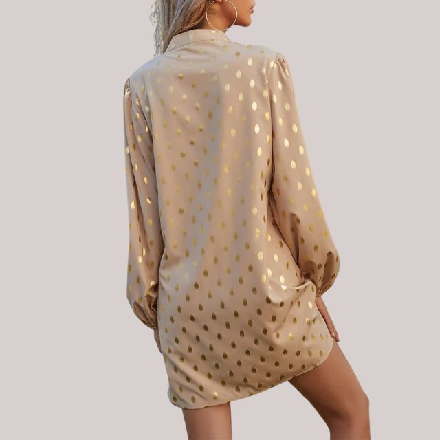 Kvinna Skiftklänning Mjuk Punktmönster Långärmad Tyg-6