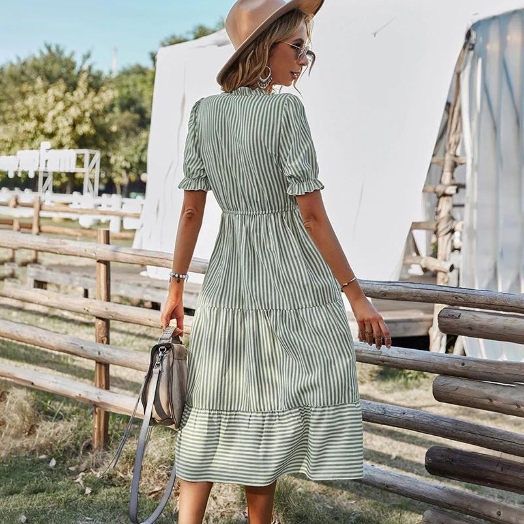 Kvinna Midi Klänning Detaljer Polyester-5