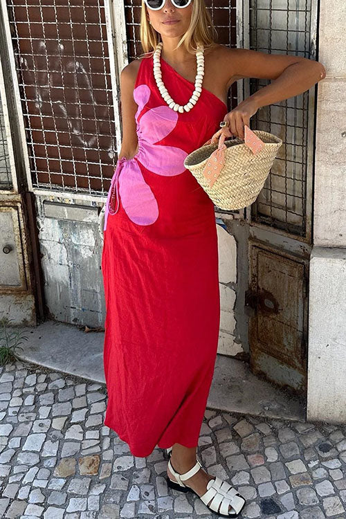 Maxiklänning Dam Asymmetrisk Blommönster Bomull Polyester-2