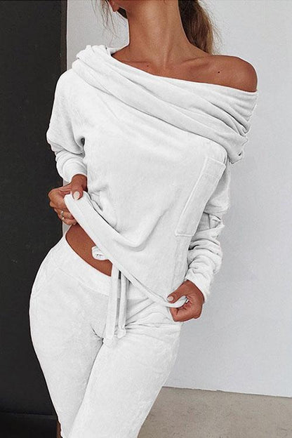 Damset Långa Byxor Hög Midja Bomull Polyester-4