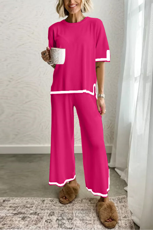 Variant image for Dam Loungewear Set Kortärmad Topp Bred Ben Byxor Bomull Polyester-21