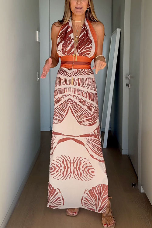 Maxiklänning Dam V-ringad Halterneck Bomull Polyester-4