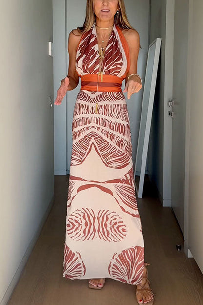 Maxiklänning Dam V-ringad Halterneck Bomull Polyester-4