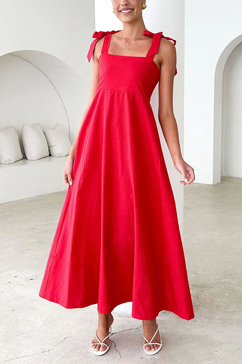 Lång Klänning Dam Maxi Klänning Med Slipsaxlar Bomull Polyester-5