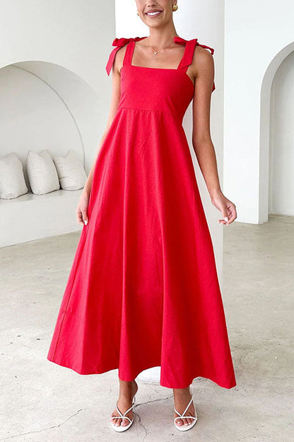 Lång Klänning Dam Maxi Klänning Med Slipsaxlar Bomull Polyester-5