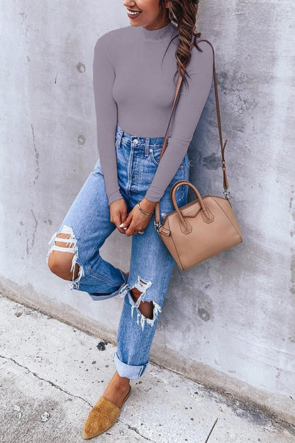 Dam Festtopp Mockneck Långa Ärmar Slim Fit Bomull Polyester-4