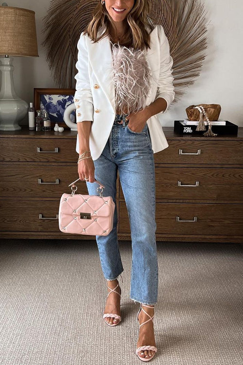 Dam Crop Top med Fjädrar Fluffig Material-3